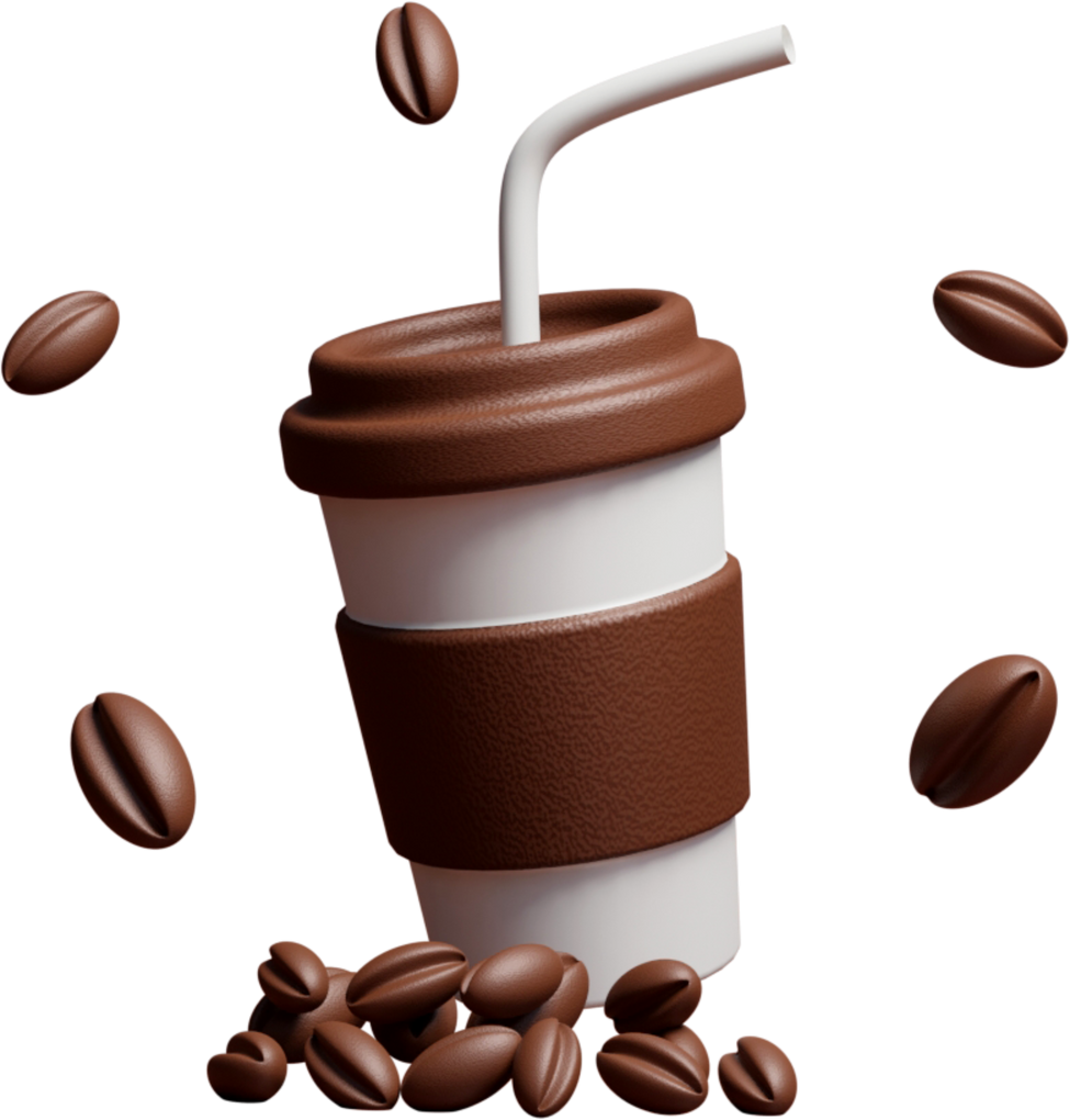 coffee bean 3d icon with coffe cup