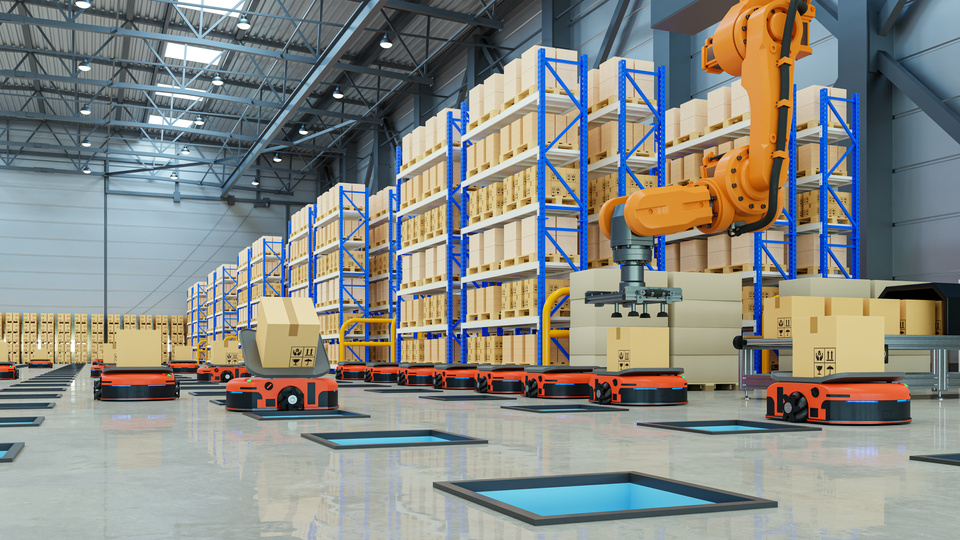 Robotic Arm for Packing with Producing and Maintaining Logistics Systems Using Automated Guided Vehicle (AGV).